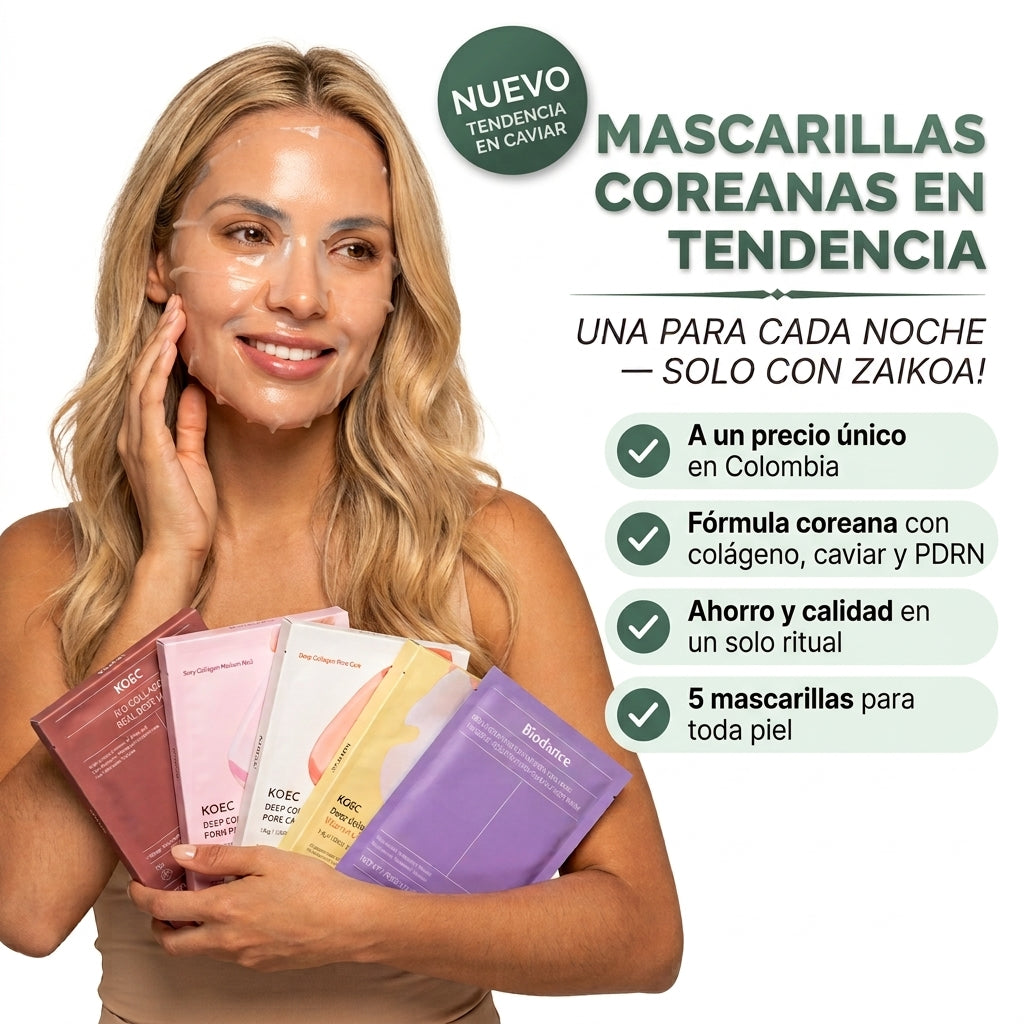Mascarillas de Hidrogel Coreano — El Ritual de 5 Noches con Colágeno, Caviar y PDRN