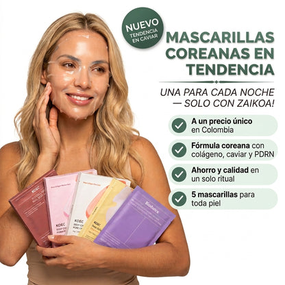 Mascarillas de Hidrogel Coreano — El Ritual de 5 Noches con Colágeno, Caviar y PDRN