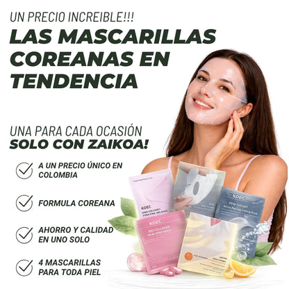 Sistema de 4 Mascarillas Coreanas en Hidrogel — Colágeno + PDRN